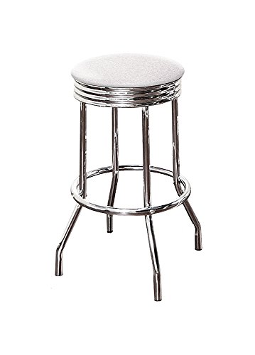 The Furniture Cove 1-24" Tall Chrome Finish Retro/Soda Fountain Style Swivel Seat Bar Stool Featuring Your Favorite Colored Glitter Vinyl Seat Cushion (White Glitter)