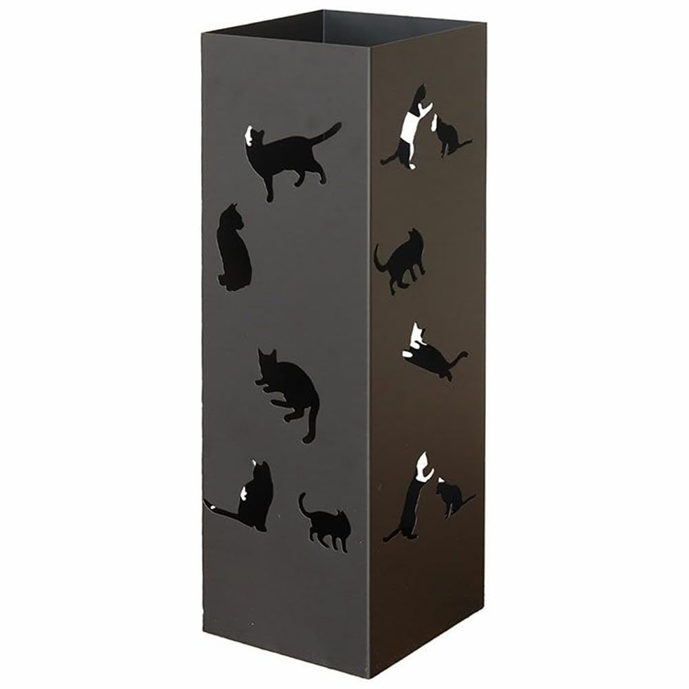 BAKAJI Portaombrelli da Ingresso in Metallo 15.5 x 15.5 x 49 cm, Forma Quadrata, Design Gatti, Porta Ombrello Decorativo Elegante e Salvaspazio, Ideale per Organizzare Ombrelli (Nero)