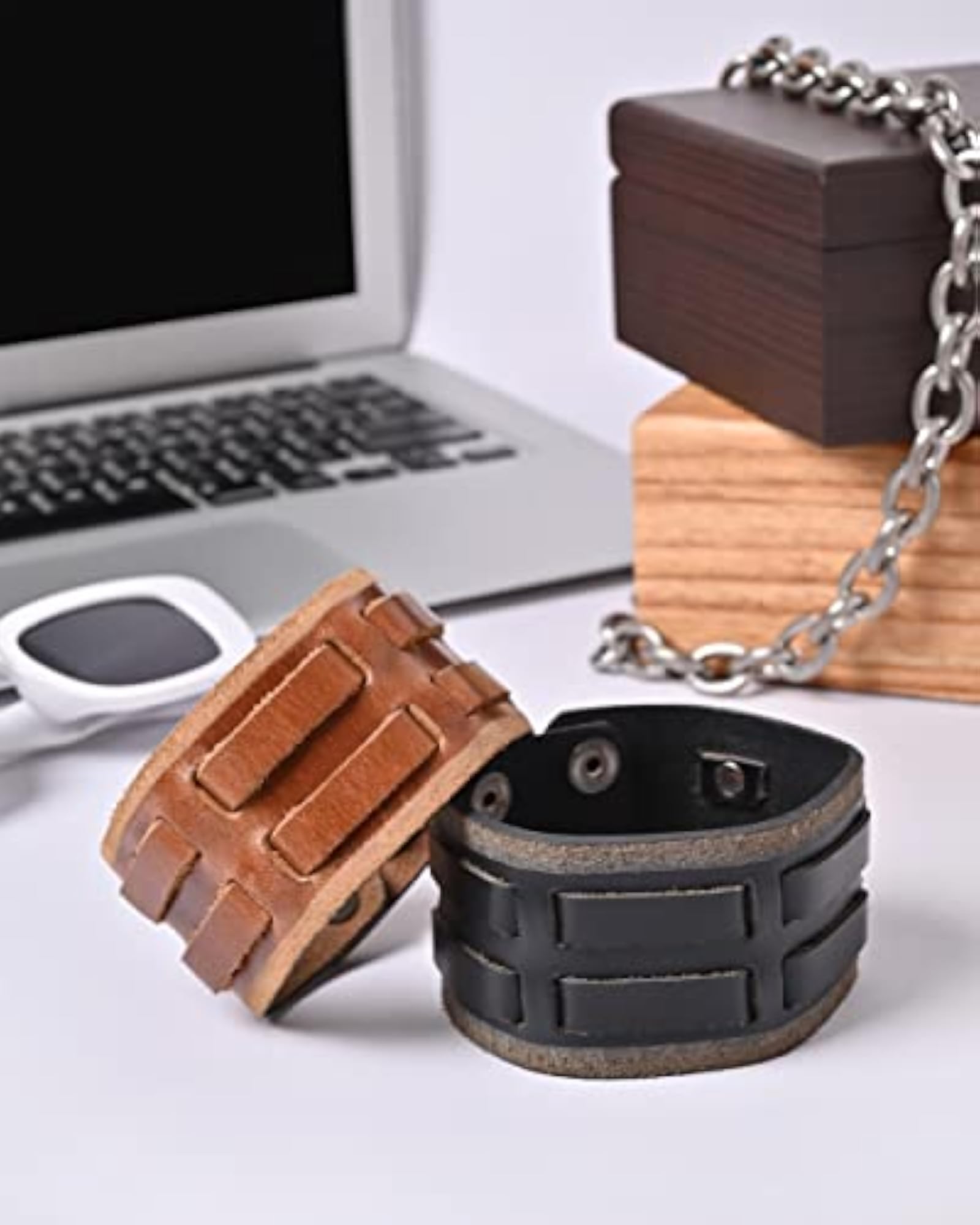 Genuine Brown Handcrafted Leather Adjustable Wrist Band Biker Bracelet