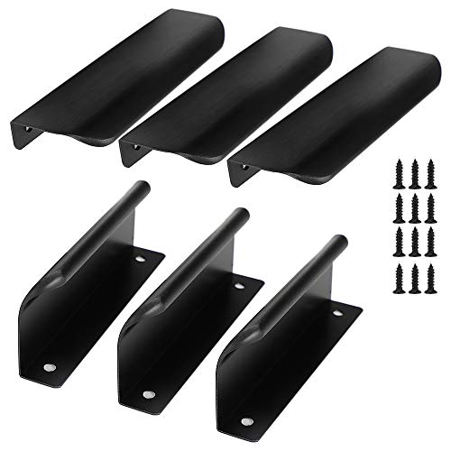 Preisvergleich Produktbild 6 Stück Schrankgriffe Versteckte, 128 mm Schubladenknöpfe Profilgriff Aluminium, Gebürsteter Türgriff Möbelgriffe für Kleiderschrank Küche Schlafzimmer(Schwarz, Matt)