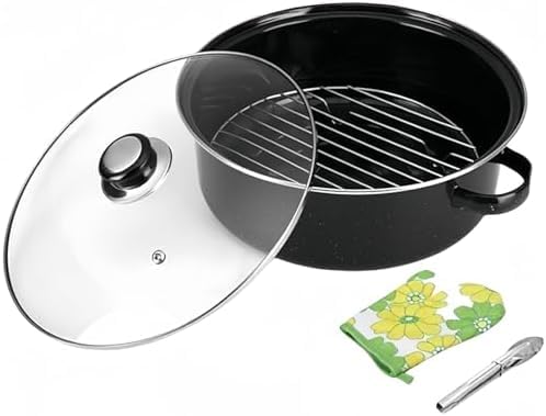焼き芋器 焼芋鍋 ホーロー石焼きいも器 両手鍋 蓋付きコンロ鍋 ホット鍋 手作り調理ツール 洗いやすい 高耐久 直火 キッチン用品 24-28cm エナメルカバー 焼き鍋 サツマイモの丸焼き サツマイモとサツマイモの鍋 焼肉プレート、バーベキューグリル、焼