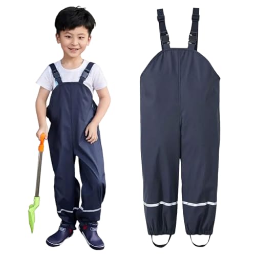 [Formemory] キッズお砂場着 PU防水オーバーオール 春夏用レインウェア サロペット ロングパンツ ズボン レインパンツ プレイウェア 幼稚園子供 小学生向け 透湿防水 防汚 アウトドア対応 レインスーツ 軽量設計 反射テープ付き