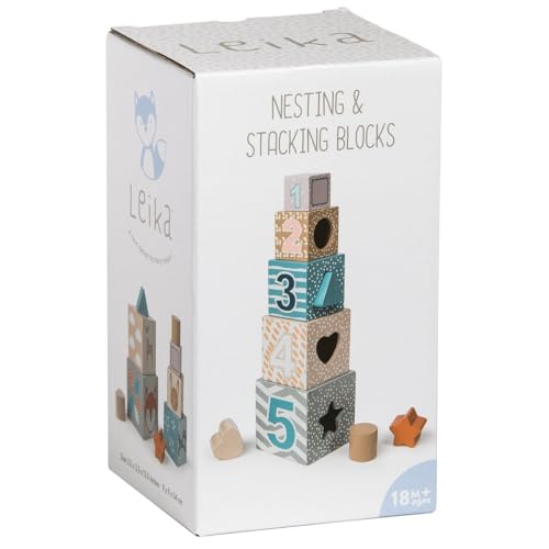 Image of Mary Meyer Leika Wooden Toys Nesting & Stacking Blocks Montessori Toys for 18+ Months Old Toddler Preschool Gifts, 3.5 x 13.5-Inches, Woodland Animals