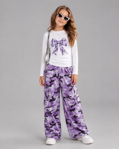 Image of Tween Girls Clothes 2 Piece Outfit Long Sleeve Top + Cargo Pants Fall Winter Clothing Set, Sizes 7-15 Years