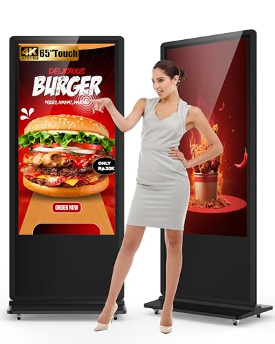 Image of 65 Inch Digital Signage Display, 4K 2160P LCD Touchscreen Indoor Floor Standing Digital Kiosk, Auto Media Player Advertising Display Poster with Android OS Remote Control, HDMI /WiFi /USB