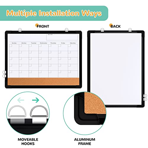Monthly Calendar Whiteboard Dry Erase Cork Board Combination For Wall, 17X13" Magnetic Dry Erase Board, Double-Sided White Board, Portable Board For Office, Planning, Memo, School, Home (Black) #TOP2