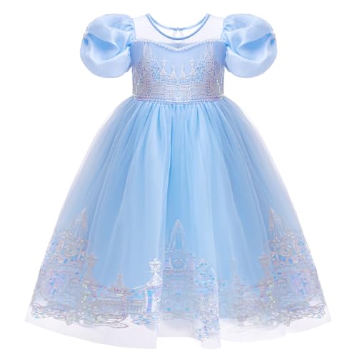 Girls' Short-Sleeved Party Dress,Frozen Princess Elsa Dress up, Tulle Ball Gown, Blue