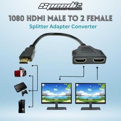 Image of Speedio HDMI Splitter Y Cable 1 in 2 Out - Screen Mirroring with Dual HDMI Port Adapter for Full HD 1080p, 3D, HDTV, PS4, Xbox, Laptop, Monitor, Projector - Pack of (2)