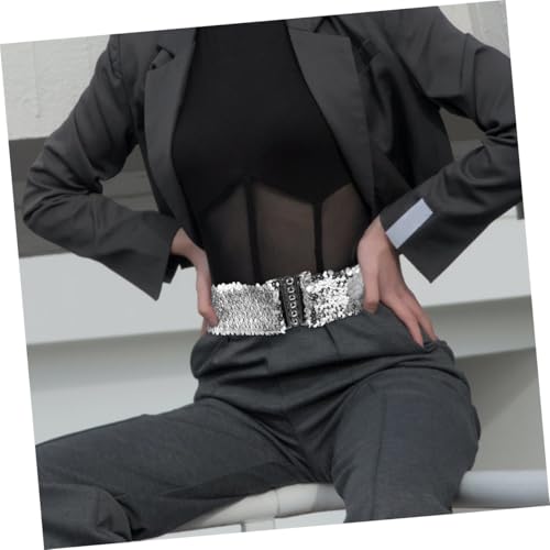 PartyKindom 2Pcs Sparkly Wide Elastic Sequin Belt for Women Shiny Waistband for Dresses Dance Performances Halloween Carnival Party Decoration4