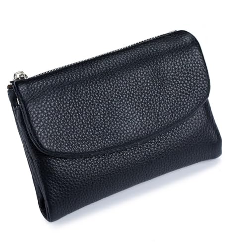 Unisex Pebble Leather Wallet, Short Genuine Leather Purse for Coins and Cards, Multicolor Clutch for Women, Card Holder & Coin Purse (Black)