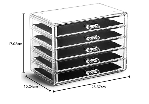 BINO THE MANHATTAN SERIES Organizador de acrílico transparente para cosméticos y maquillaje, 5 cajones, accesorios de joyería y tocador - imagen 2