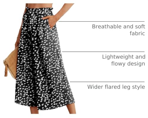 Image of IWOLLENCE Women Flowy Loose Wide Leg Pant Summer Beach Casual Trousers high Waist Adjustable Knot Business Work Casual Pants