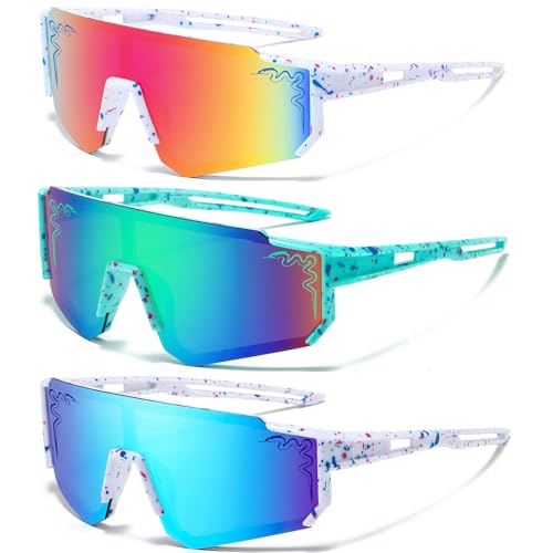 Rycrosdy 1/2/3 pcs Youth Baseball Glasses Boys Girls UV400 Kids Teen Softball Sunglasses Child Young Men Women Bike Football Eyewear - NY3-NY7-NY10