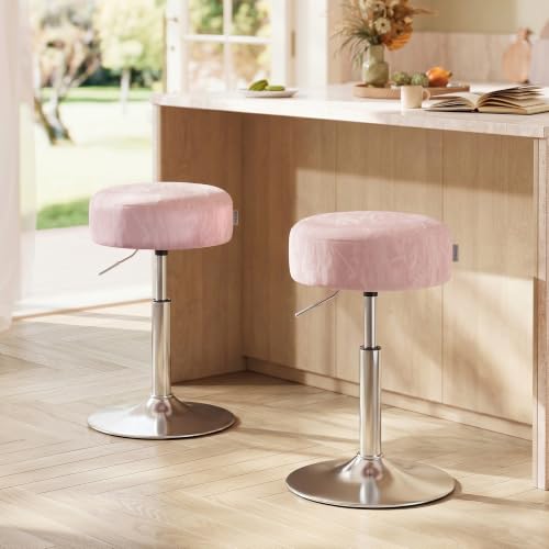 Image of VASAGLE Adjustable Bar Stools Set of 2, 360 Swivel, PU Leather, Thick Cushion, for Kitchen, Dining Room Bedroom, Modern, Jelly Pink