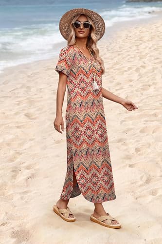 Image of WIHOLL Women's Summer Short Sleeve Dresses Maxi Dress Vacation Beach Sundresses 2026 with Pockets