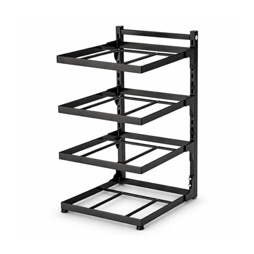 Organizador de Panelas Vertical Ajustável em Ferro – Porta Panelas para Armário de Cozinha | Suporte Modular com Ajuste de Altura para Panelas, Frigideiras e Tampas (4 camadas)