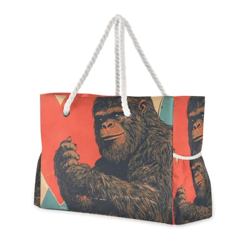 Beach Bag Sasquatch Heart Red for Women Large Beach Tote Bag with Zipper for Travel Vacation2