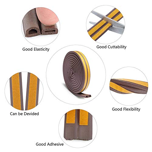Image of D Shaped (Brown) Self-Adhesive EPDM Doors and Windows Foam Seal Strip Soundproofing Collision Avoidance Rubber Weatherstrip 6 Meter (2 x 3 M = 6 Meter)