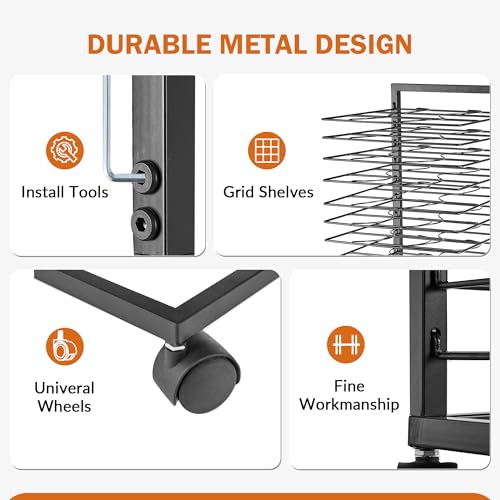 Image of GENMOUS Art Drying Rack, Metal Painting Drying Rack with 20 Removable Shelves, Art Storage Rack with Lockable Wheels for Art Studio Classroom School, 30x11x12 Inches