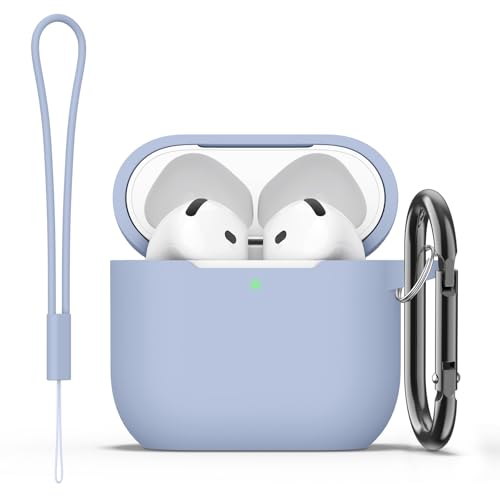 Image of Tobfit Case for AirPods 4 Case Cover 2024 with Lanyard & Keychain, Soft Silicone Protective Case for Apple AirPods 4th Generation, Full Protection, Support Wireless Charging, Denim Blue