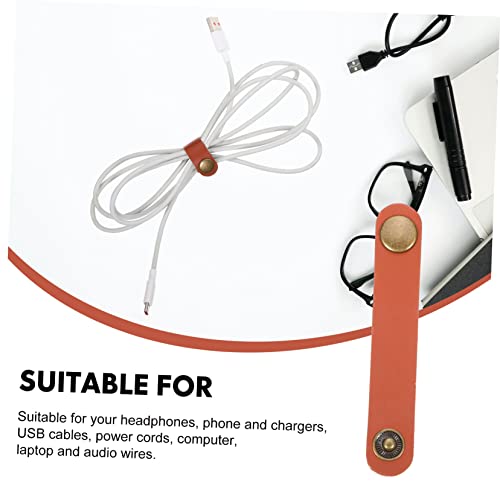 Housoutil 50 piezas Bridas de cuero para gestión de cables Duraderas Organizador de cables de auriculares con hebillas Diseño compacto para cables USB Auriculares y más Khaki Marrón miniatura 2