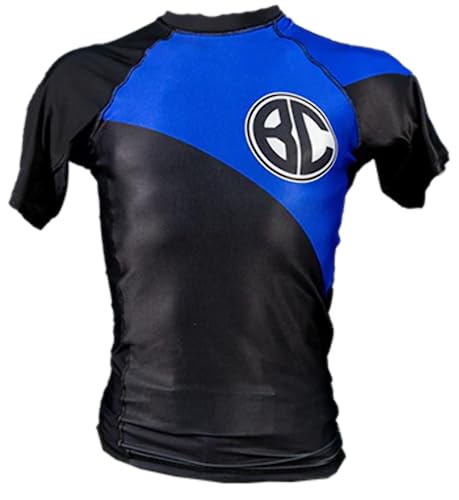 Brazil Combat BJJ Rashguard - Men’s BJJ, No GI Short Sleeve - Greater Skin Protection - Reinforced Seams Performance - Athletic Workout Shirt - (S, Blue)