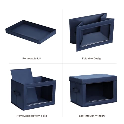 Image of Homsorout Foldable Storage Boxes with Clear Window - Clothes Organizers and Storage, Decorative Bins with Lid, Fabric Storage Cube, Storage Baskets for shelves, Yarn, Home, Navy blue, 3 Pack