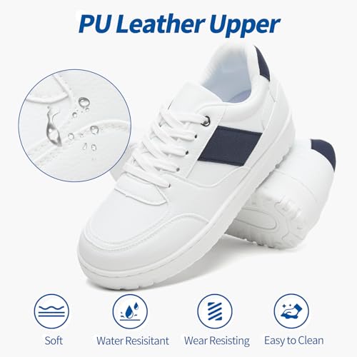 Eydram Women's White Tennis Shoes Faux Leather Sneakers with Memory Foam Insole Platform Lace-Up Low Top Casual Walking Shoes for Women - Image 5