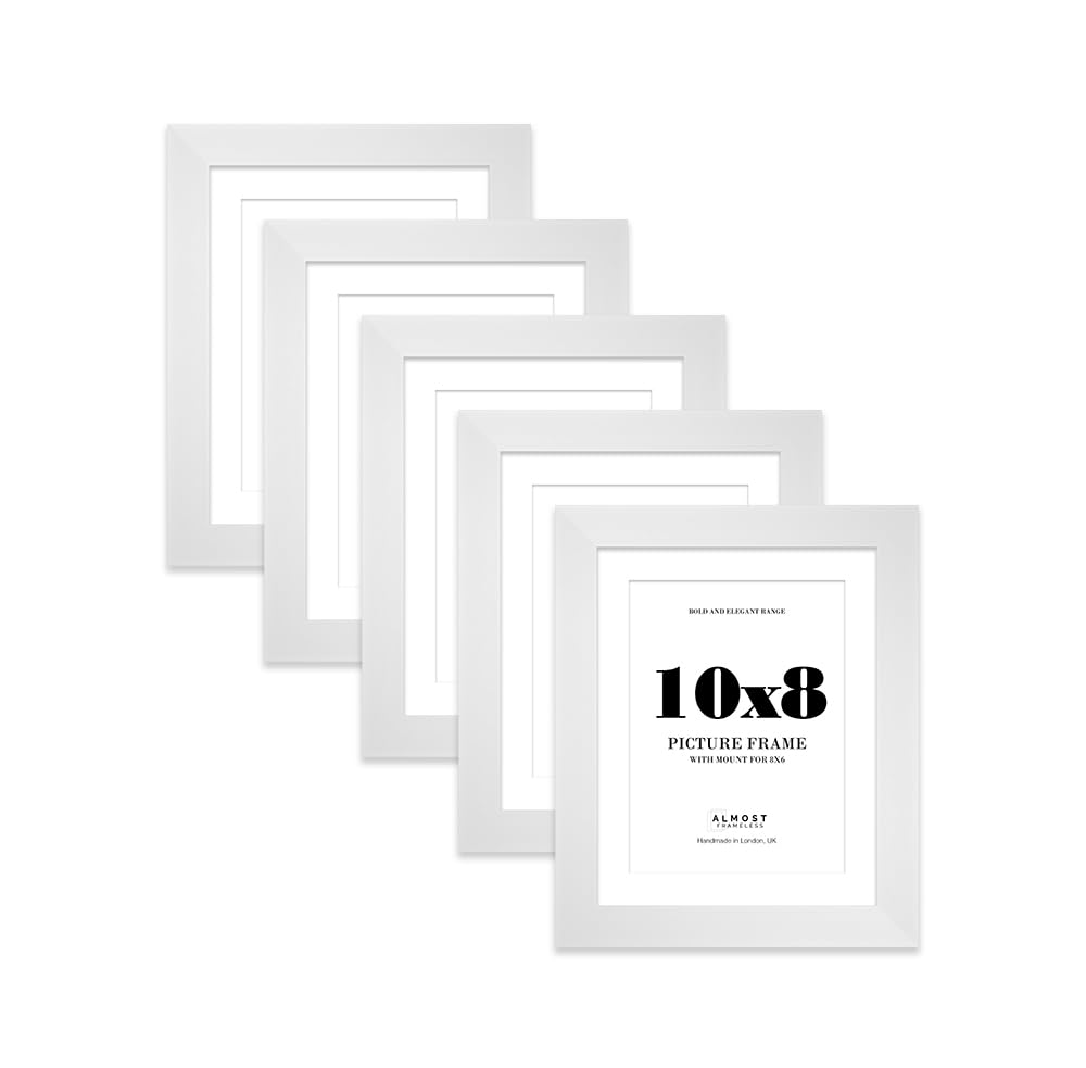 10x8 White Frame With Mount for 8x6 Pictures 28mm Edge Portrait and Landscape Display with Wall Hooks and Kickstand, 5 Pack