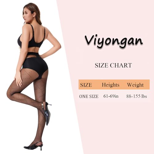 Image of Patterned Tights for Women High Waist Pantyhose Black Sheer Stockings 15D