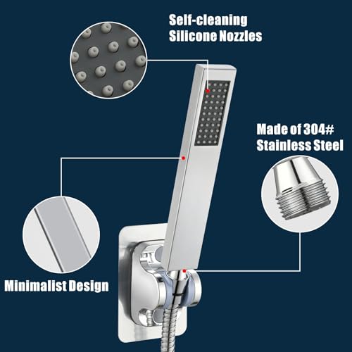 All Metal Handheld Shower Head, Voolan High Pressure Shower Heads with Handheld Sprayer, Chrome Hand Shower with Teflon Tape, Solid Brass Hand Held Wand Shower(Square) - Image 2