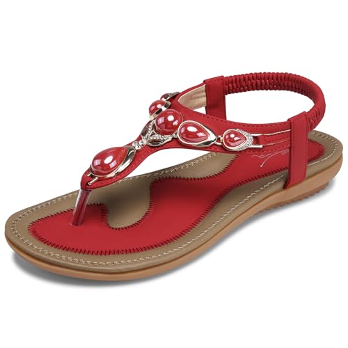Image of SHIBEVER Flat Sandals for Women Dressy: Summer Comfortable Dress Thong Flats Sandal