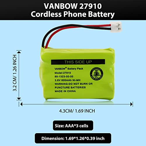 Vanbow 27910 Cordless Phone Battery For Motorola Sd-7501 Md7161 At&T 27910 89-1323-00-00 E1112 E2801 Tl72108 Vtech I6725 Radioshack 23-959 Ni-Mh 3.6V (Pack 2) #TOP1