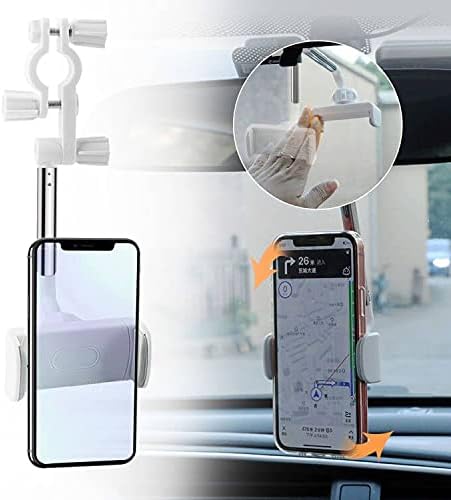 N|A Rear View Mirror Phone Holder, Universal Free Rotating Concealable 360 Degrees Car Rearview Mirror Mount Phone Holder, Car Cell Phone Mount and GPS for 60mm-90mm Wide Phones. (White)