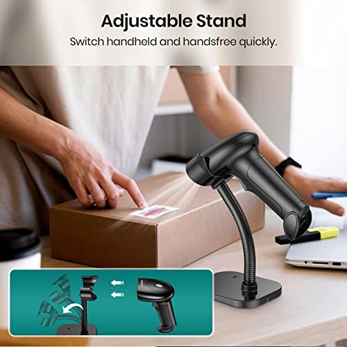 Barcode Scanner with Stand, Bluetooth and Wireless Barcode Scanner, Inventory 2D 1D QR Code Scanners for Computer POS, Handheld CMOS Image Bar Code Reader for Warehouse Library Supermarket - Image 6