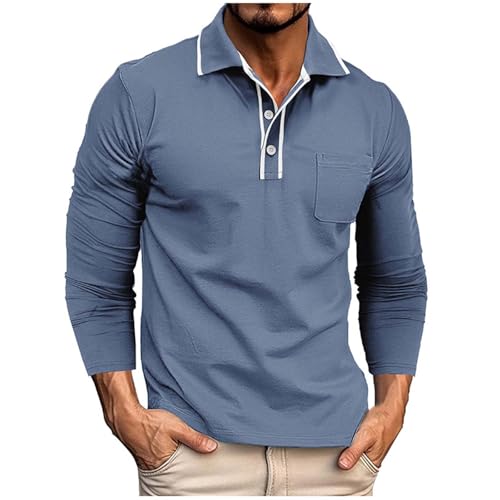 Cambkatl Men's Long Sleeve Lapel Golf Shirts - 2025 Fall Color Block Stretch Button Up Tennis Business Casual T-Shirt