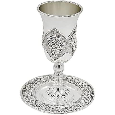 The Dreidel Company Tall Kiddush Cup With Leg Grape Design Cover