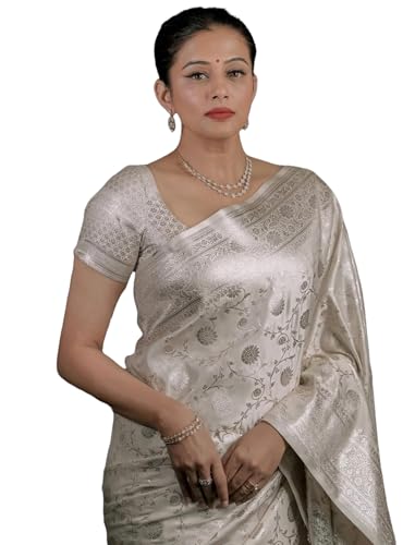 Image of Women's Floral Pattern Banarasi Soft Silk Saree with Unstitched Blouse Piece and Jacquard Weave Type