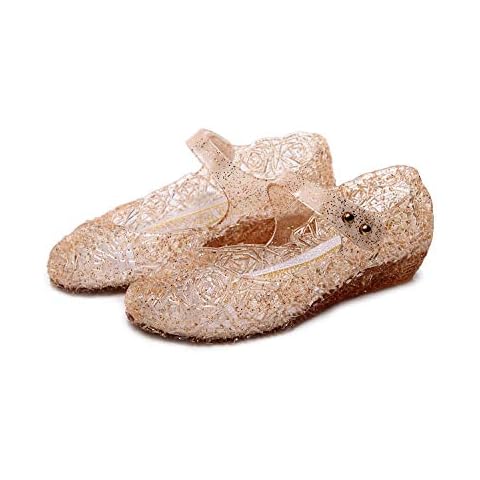 Princess Jelly Party Heels Shoes Sandals For Children Shiny Princess Costume Kids Crystal Shoes Girls Christmas Fancy Dress Carnival Party Halloween Party, Champagne colour, 1 UK Cover