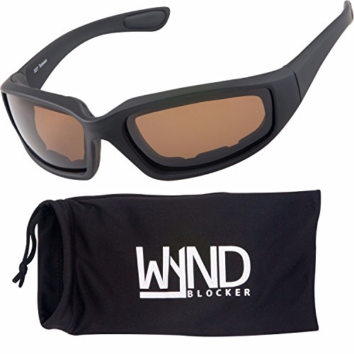 WYND Blocker Polarized Motorcycle & Fishing Floating Sports Wrap Sunglasses (Black/PZ Amber Lens)