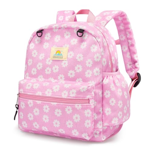 Image of STEAMEDBUN Corduroy Toddler Backpack for Girls 2-4: Kids backpack for Boys Girls - 12 inch Preschool Kindergarten Backpacks - Pink Daisy