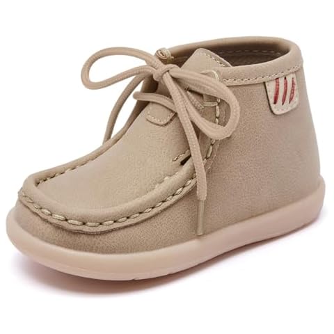 MORENDL Toddler Boots Infant Boy Walking Shoes Baby Girl Lace-Up Booties Non-Slip Dress Shoes Lightweight Loafers Brown Knaki Size 7 Cover