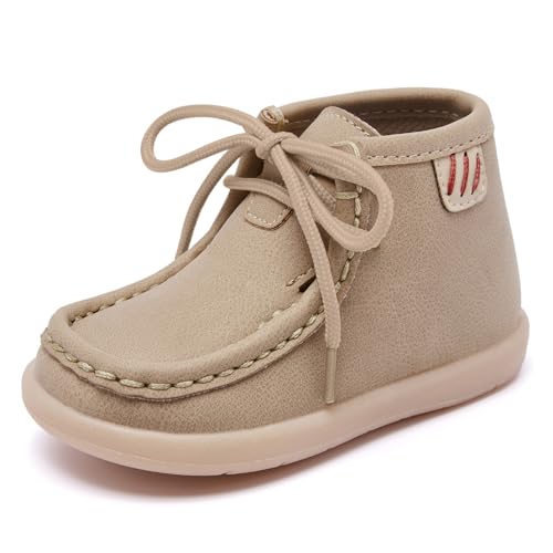Morendl Baby Boots Infant Boy Walking Shoes Toddler Girl Lace-Up Booties Non-Slip Dress Shoes Lightweight Loafers 9-12 Months Brown Knaki cover