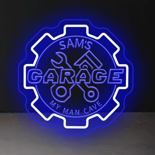 Letrero de neón personalizado para garaje con nombre de garaje, luces de neón LED para garaje, luces de neón regulables para decoración de pared de garaje