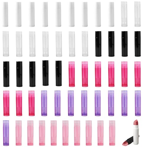 Lippenstifthülsen Leer 54 Stück Leer Kunststoff Lippenstift Tubes Lipgloss behälter Wiederverwendbar Leere Lippenpflegestift Behälter für DIY Hausgemachte Lippenbalsams mit Kappe(5g)