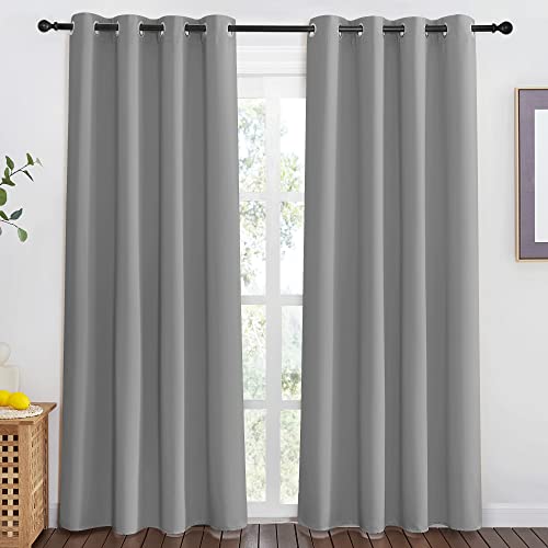 NICETOWN Blackout Silver Grey Doorway Curtain - Solid Thermal Insulated Grommet Room Darkening Privacy Window Drape Sound Dampening for Bedroom/Living Room (W46 x L80, 1 Panel)