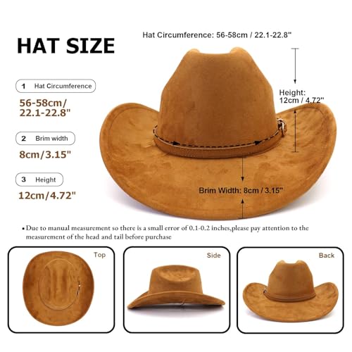 Image of Cowboy Hat Cowgirl Hat Men's & Women's Wide Brim Felt Fedora Hat with Buckle Belt Western Cowboy Hat for Women