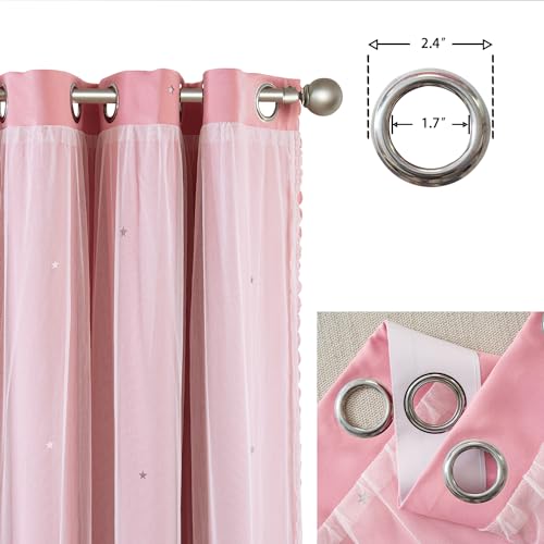 Image of Yancorp Pink Curtains for Bedroom Living Room Thermal Insulated Kids Curtain Hollow-Out Star Window Nursery Curtain 63 inches Length Room Darkening Grommet(Pink,52 * 63),1 Panel