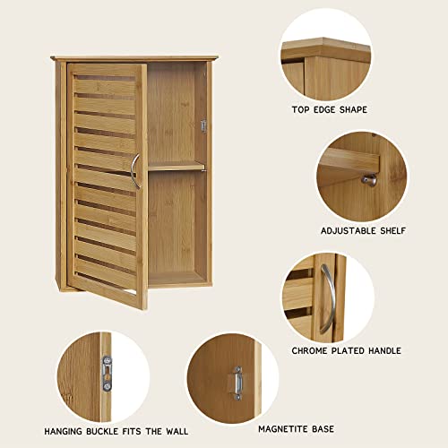 Giofanzo Bamboo Wall Cabinets, Wooden Medicine Cabinet With Single Door And Adjustable Shelves, Multifunctional For Bathroom,Kitchen,Laundry,Over The Toilet Storage Cabinet, 14.5Lx6.5Wx21H #TOP4