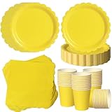 ZblPyro Amarillo vajilla cumpleaños para 40 invitados con platos carton ondulados 18cm, vasos de papel y servilletas. Ideal para cumpleaños infantiles y verano.
